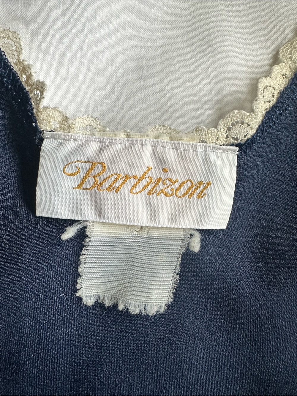 Barbizon Navy Satin Lace Trim Cami Top - Picture 7 of 9